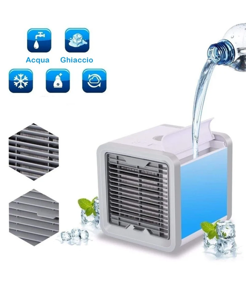 Raffrescatore Evaporativo Portatile USB 3 in 1 per Camper - Ventilatore, Umidificatore e Luce LED