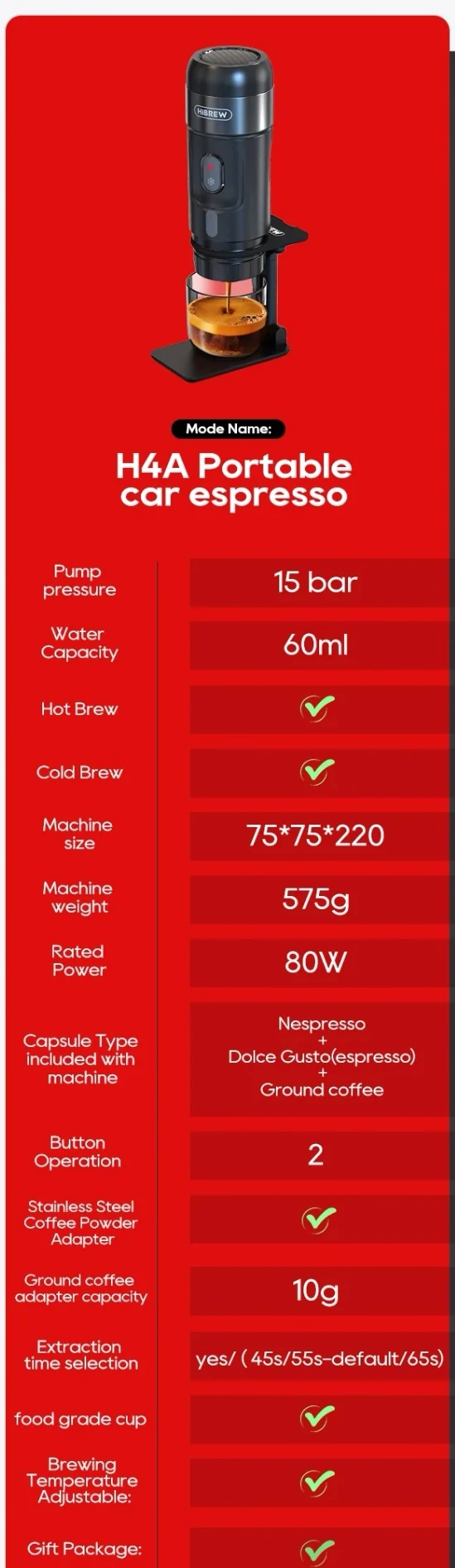 Macchina da Caffè Portatile HiBREW Portatile