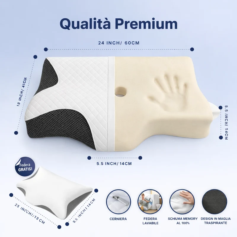Cuscino Cervicale Memory Foam Ergonomico a Farfalla con Federa Lavabile