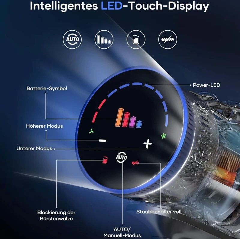 LARESAR V7 Aspirapolvere Senza Fili 500W 50000Pa - Batteria Rimovibile e Display Digitale