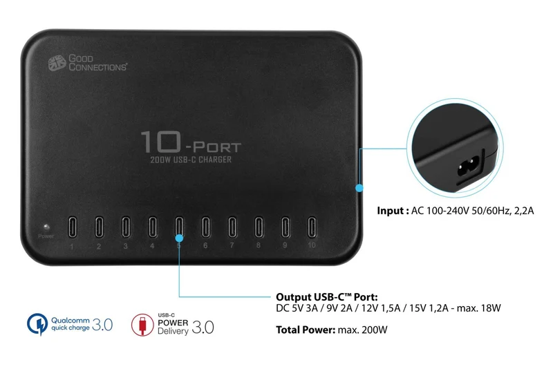B-Ware Good Connections USB Ladegerät Ladestation Netzteil Schnellladestation schwarz