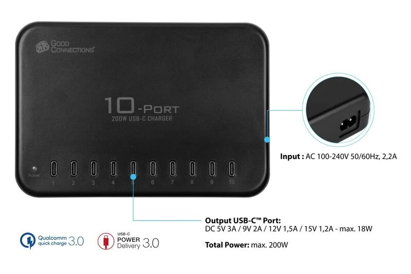 B-Ware Good Connections USB Ladegerät Ladestation Netzteil Schnellladestation schwarz