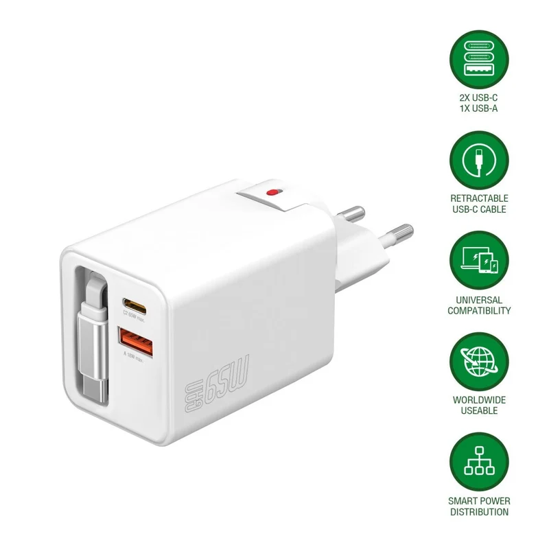 B-Ware 4smarts Netzladegerät Ladegerät USB-C GaN Flex Jojo Kabel weiß Reiseadapter 65 W