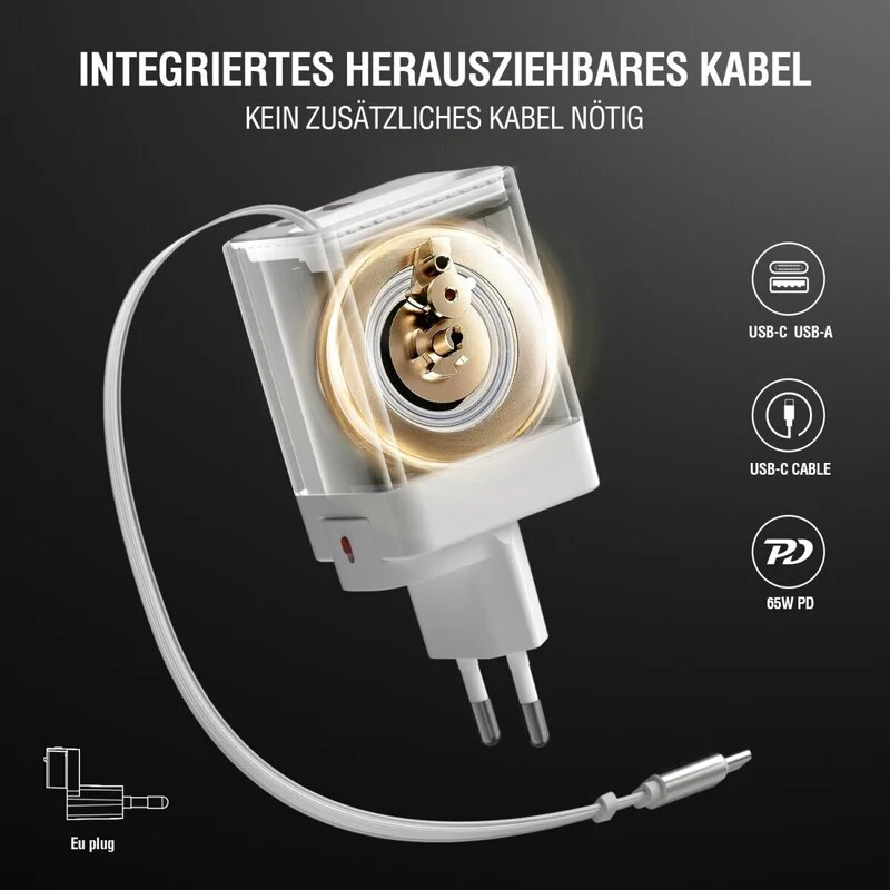 B-Ware 4smarts Netzladegerät Ladegerät USB-C GaN Flex Jojo Kabel weiß Reiseadapter 65 W