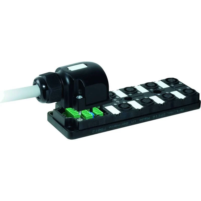 B-Ware Murrelektronik Sensorbox Aktorbox Verteiler Anschlussbox 8 x M12 LED Status Grau