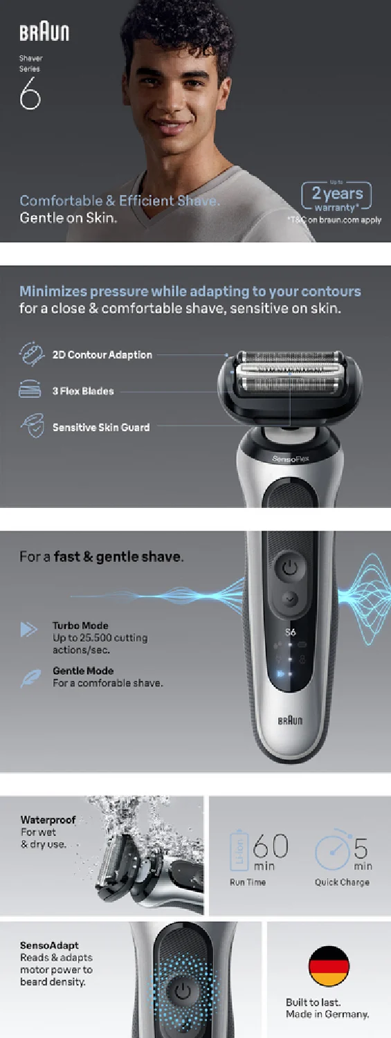 Braun Series 6 Wet and Dry Electric Shaver Silver