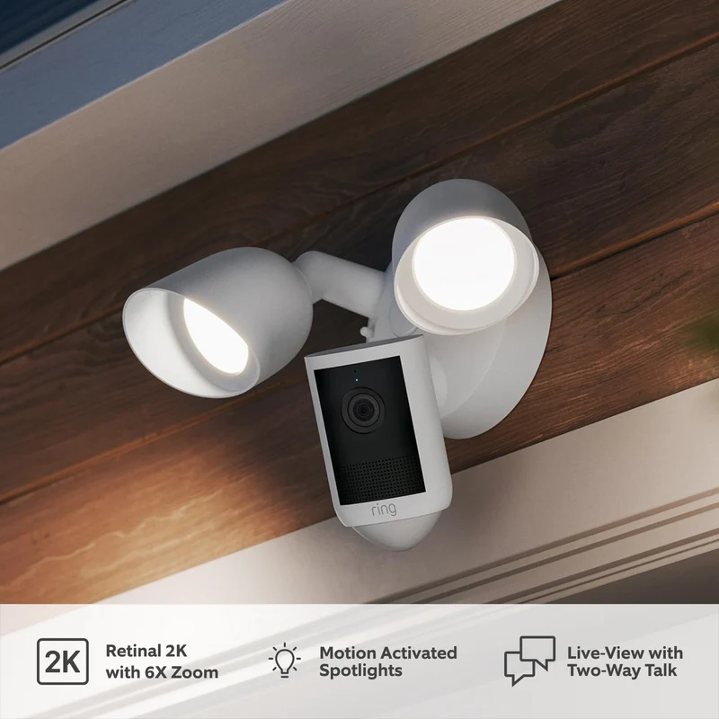 Ring Floodlight Camera 2K - Wired Security Camera - White