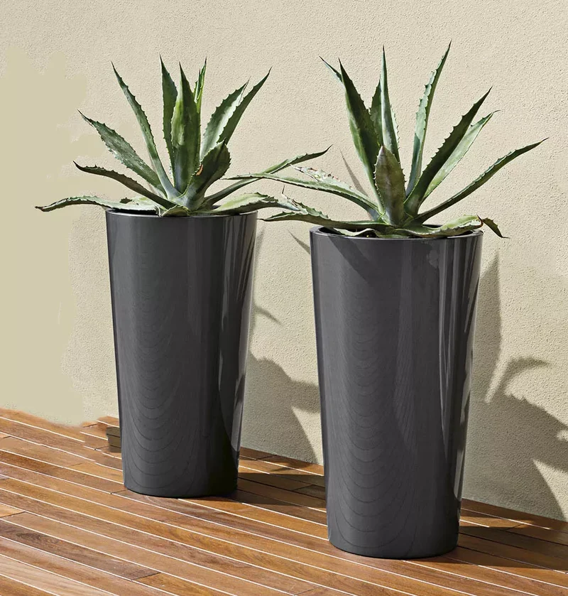 B-Ware Euro3Plast Blumentopf Übertopf Pflanzkübel Anthrazit 2er Set 73 cm Pflanzeinsatz