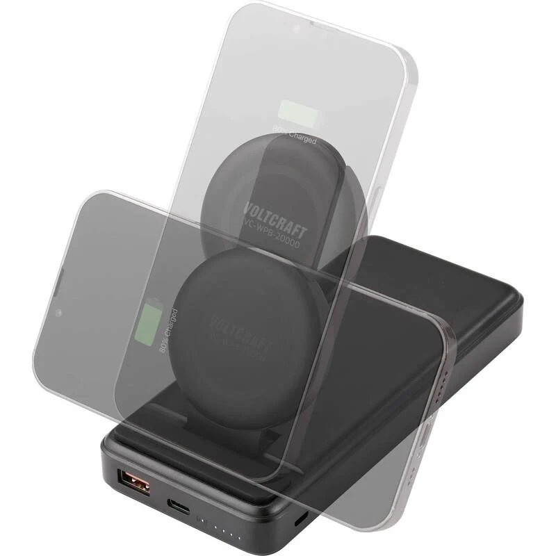 B-Ware Voltcraft Wireless Powerbank 20000 mAh Qi Ladegerät Akku Schwarz mit