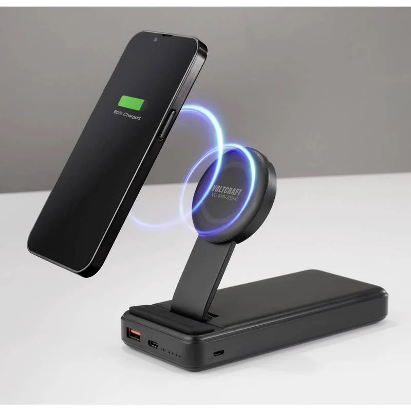 B-Ware Voltcraft Wireless Powerbank 20000 mAh Qi Ladegerät Akku Schwarz mit