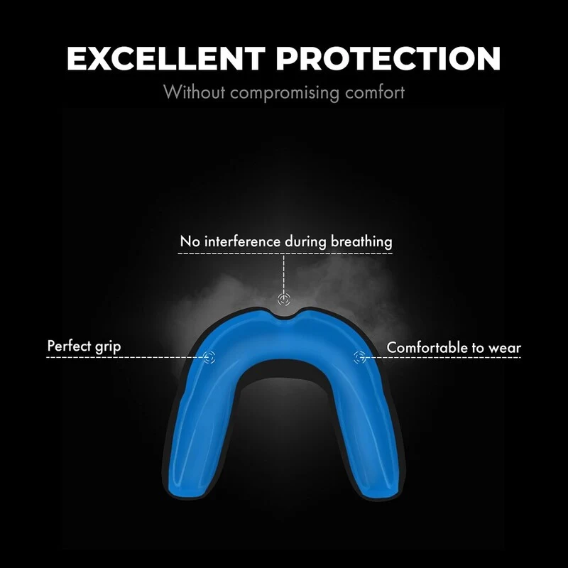 B-Ware FIGHTR Premium Mundschutz Zahnschutz Boxen MMA inkl. Hygiene Box blau 78x78mm