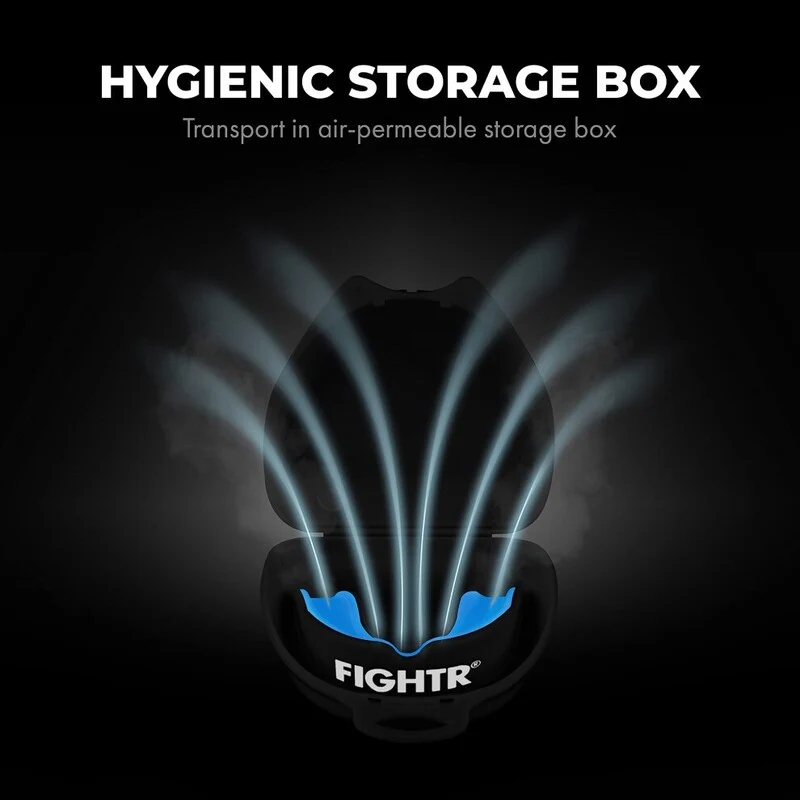 B-Ware FIGHTR Premium Mundschutz Zahnschutz Boxen MMA inkl. Hygiene Box blau 78x78mm