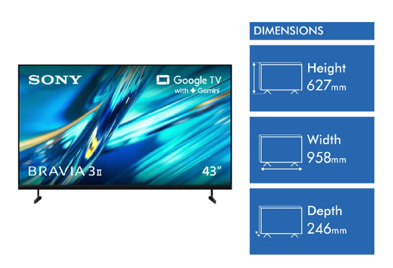 Sony 43" BRAVIA 3 II 4K HDR AI Google TV with Gemini 2026