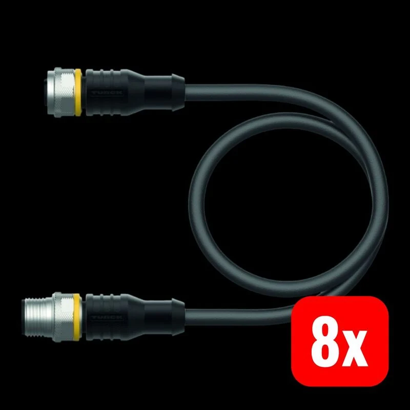 8x B-Ware Turck Aktuator- u. Sensorleitung PVC RKC4T-0.3-RSC4T M12 Stecker schwarz 0,3m