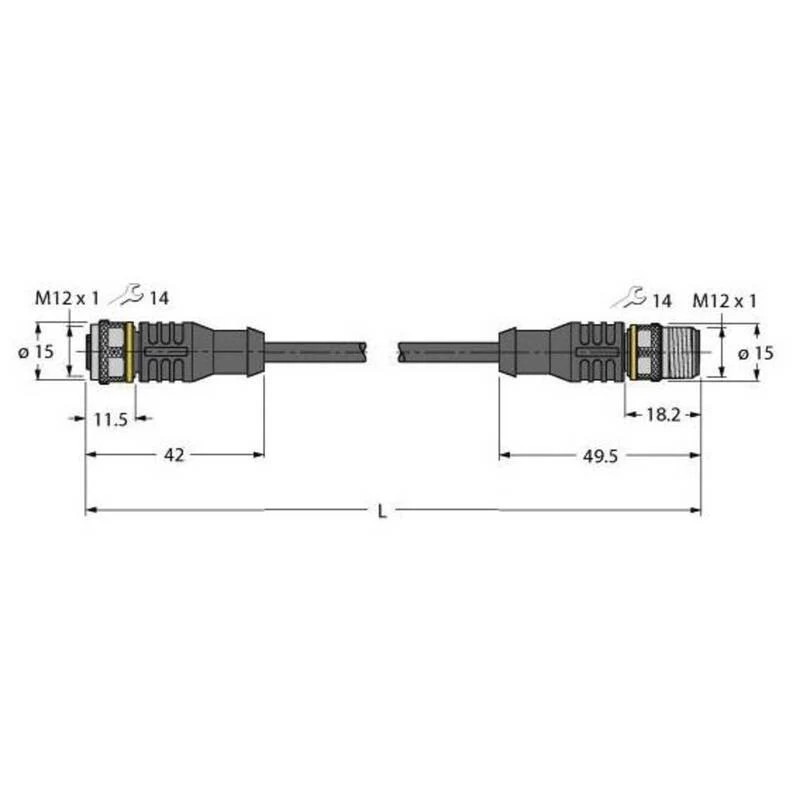 8x B-Ware Turck Aktuator- u. Sensorleitung PVC RKC4T-0.3-RSC4T M12 Stecker schwarz 0,3m
