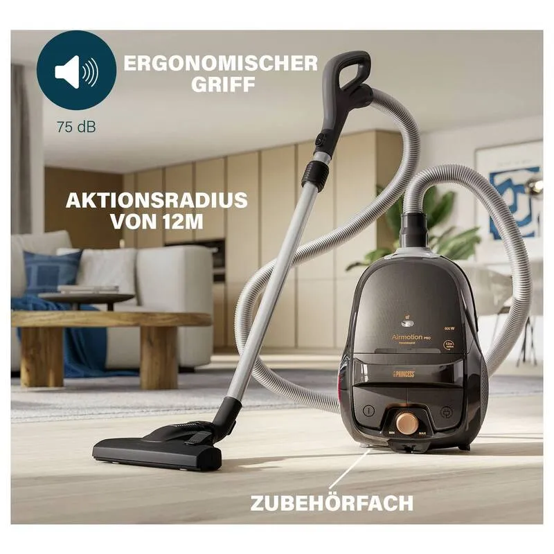 B-Ware Princess Staubsauger Bodenstaubsauger 800W HEPA Staubbeutel schwarz 4l 9m