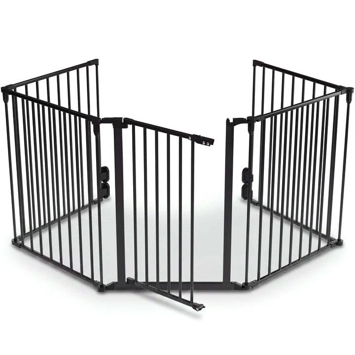 B-Ware Kamin- / Ofenschutzgitter 300 cm Sicherheitsgitter mit Tür schwarz Metall