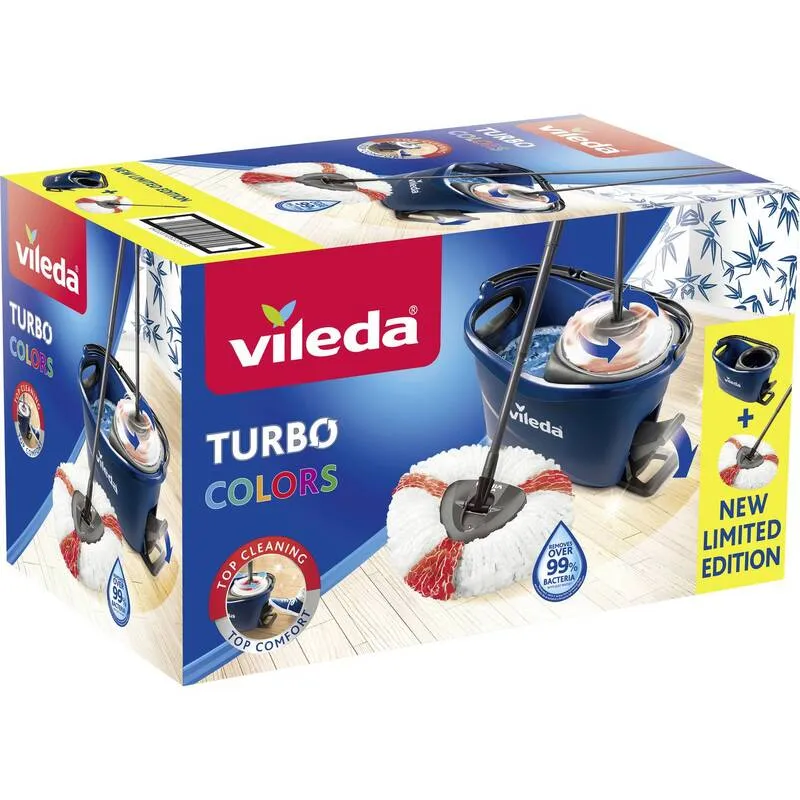 B-Ware Vileda TURBO COLORS Wischmopp blau mit PowerSchleuder und Fußpedal