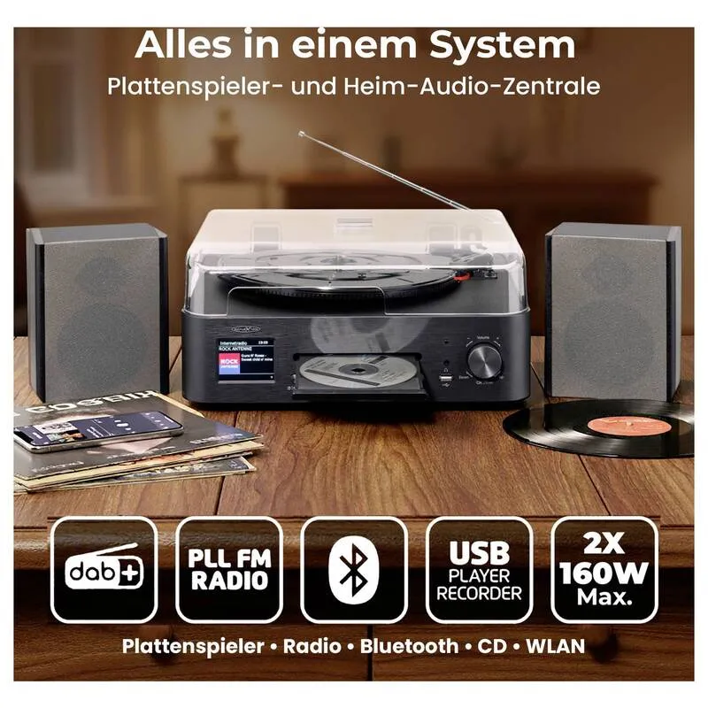 B-Ware Reflexion HiFi-Tuner DAB+ CD-Player Bluetooth Schwarz elegant 379x329x160mm