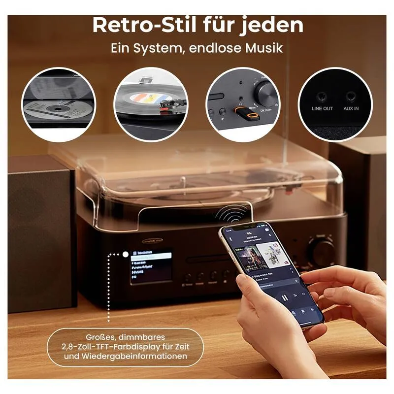 B-Ware Reflexion HiFi-Tuner DAB+ CD-Player Bluetooth Schwarz elegant 379x329x160mm