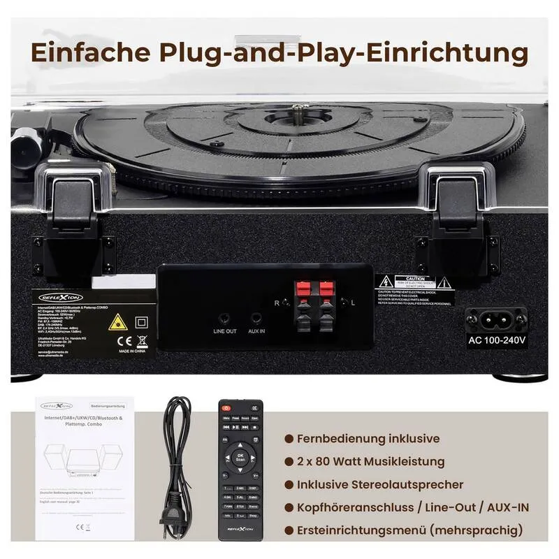 B-Ware Reflexion HiFi-Tuner DAB+ CD-Player Bluetooth Schwarz elegant 379x329x160mm