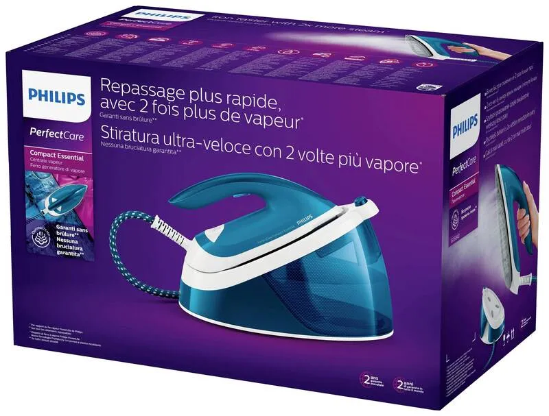 B-Ware Philips PerfectCare Compact Essential GC6840/20 Dampfbügelstation 2400 W Blau