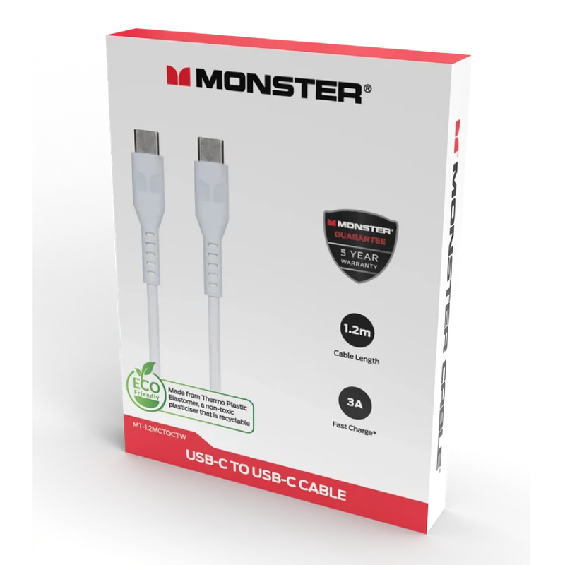 Monster TPE USB-C to USB-C 1.2M Cable White