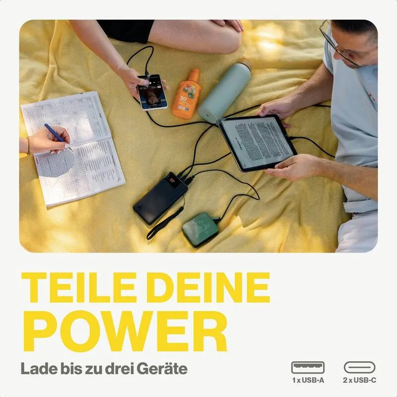B-Ware Aqiila Powerbank 20000 mAh LiPo Akku Ladegerät USB-A USB-C schwarz tragbar 3A