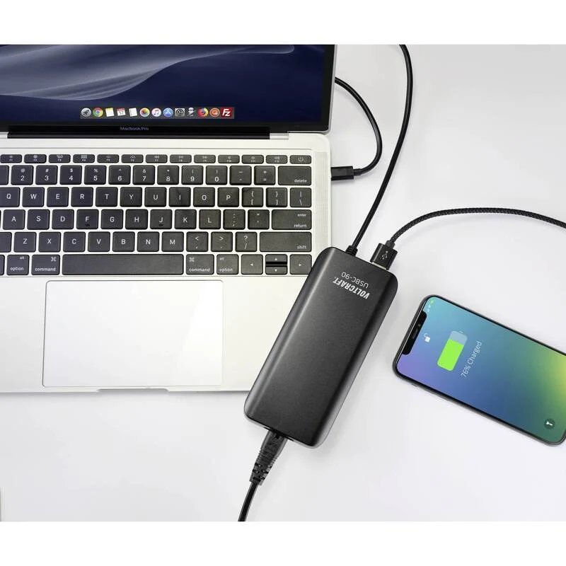 B-Ware Voltcraft USB Ladegerät USBC-90 90W 5V 20V 4.5A USB Power Delivery 2 Ausgänge
