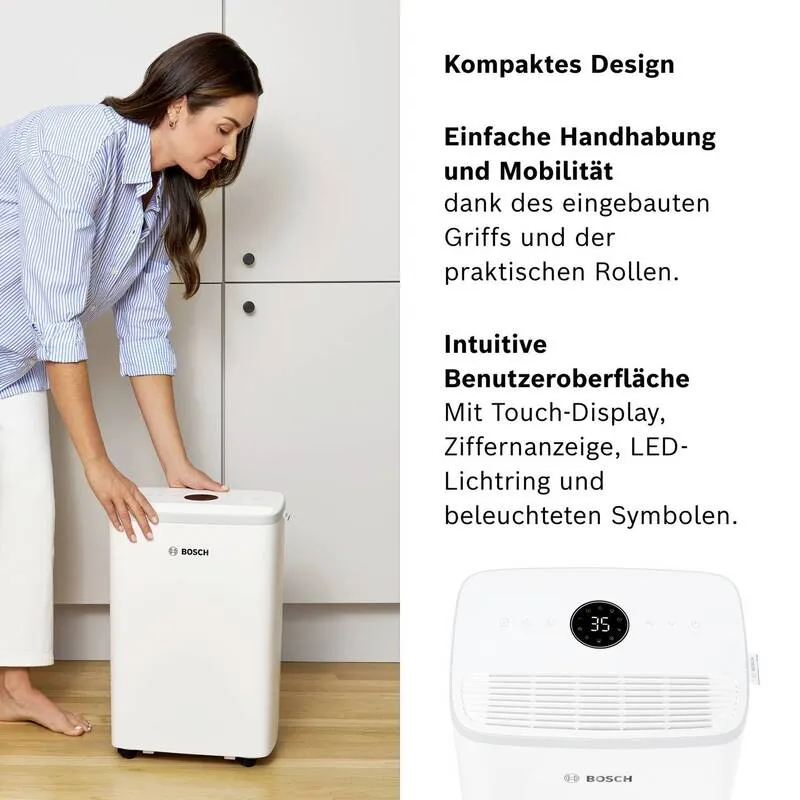 B-Ware Bosch Luftentfeuchter DRY 2000 12L/Tag für Räume bis 55m³ leise 35dB Weiß