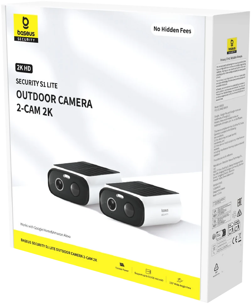 Baseus S1 Lite 2K Solar-Powered Security Camera (2 Pack)