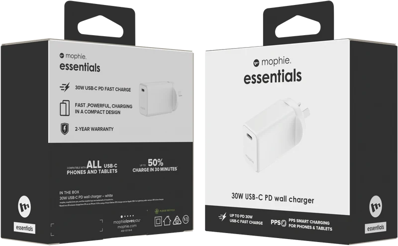 Mophie Essential 30W USB-C Wall Charger White