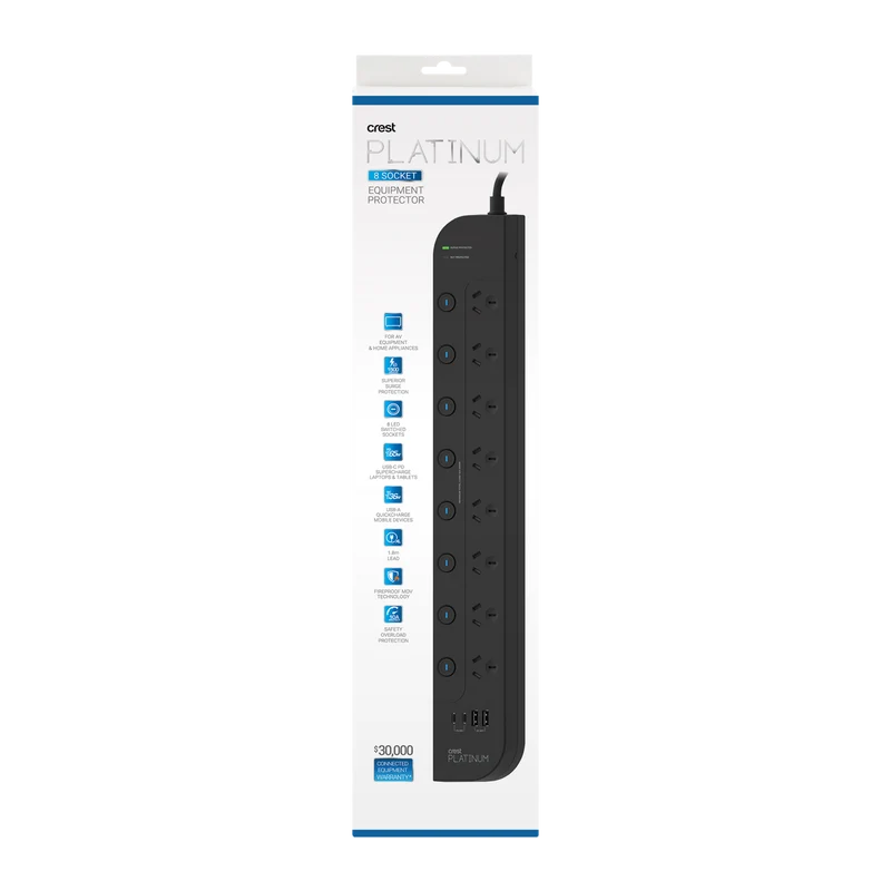 Crest 8 Socket Switched Power Board + USB PD 65W