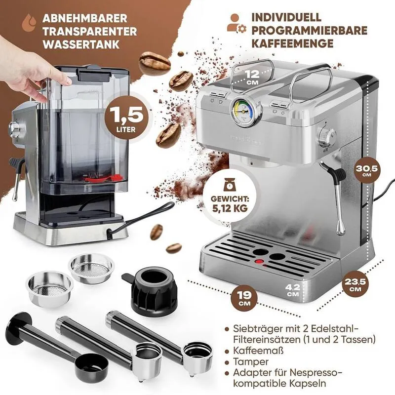 B-Ware Profi Cook Pc Es Ka 1267 Inox Espressomaschine Kaffeeautomat Edelstahl Kaffee