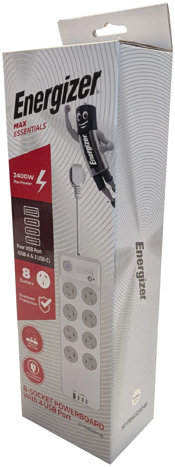 Energizer 8-Socket Surge Protection Powerboard with USB