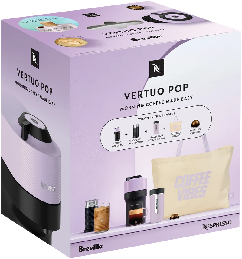Nespresso Vertuo Pop Bundle Capsule Coffee Machine Bundle Lilac