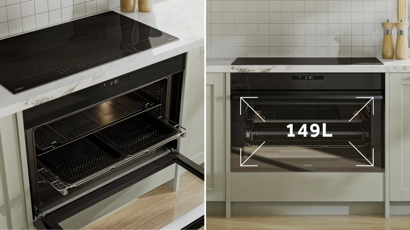 Haier 500 Series 90cm Electric Oven, 16 Function, Air Fry, Steam Assist, Black