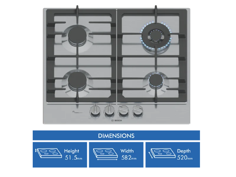 Bosch Series 6, 60cm Gas Cooktop, Stainless Steel