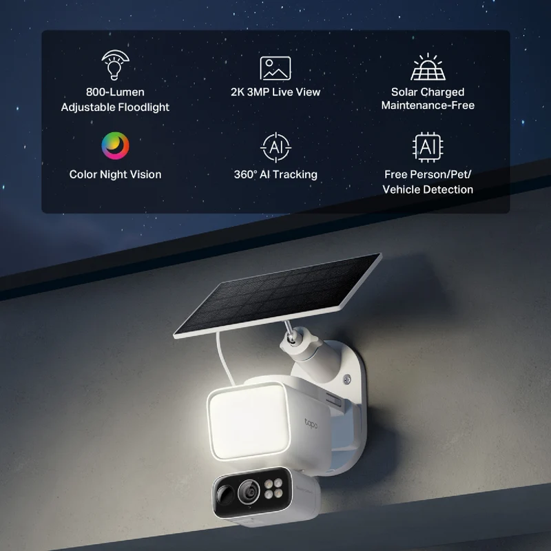 TP-LINK 2K Solar-Powered Floodlight Pan/Tilt Security Camera Kit