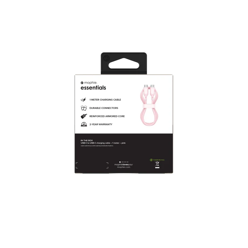 Mophie Essential USB-C-C Cable (60W) Braided 1M Pink