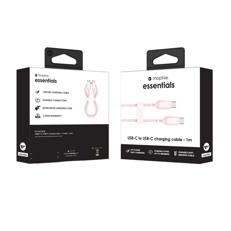 Mophie Essential USB-C-C Cable (60W) Braided 1M Pink