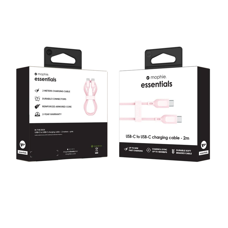 Mophie Essential USB-C-C Cable (60W) Braided 2M Pink
