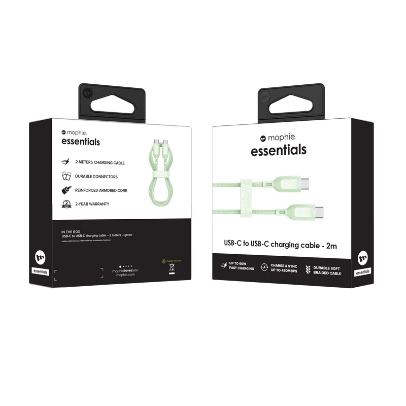 Mophie Essential USB-C-C Cable (60W) Braided 2M Green