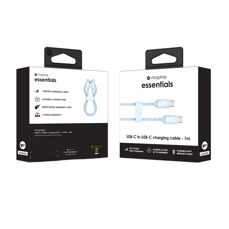 Mophie Essential USB-C-C Cable (60W) Braided 1M Blue